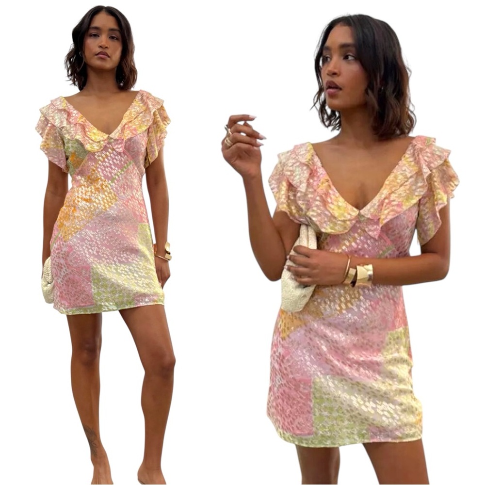 Never Fully Dressed Metallic Mini Dress Pink Yellow NWT Size 10